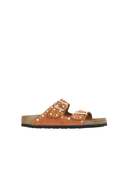 Klapki Birkenstock zamszowe z ćwiekami czerwone