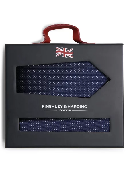 Finshley & Harding London Krawat i poszetka z jedwabiu Mężczyźni Jedwab wzorzysty ONE SIZE niebieski