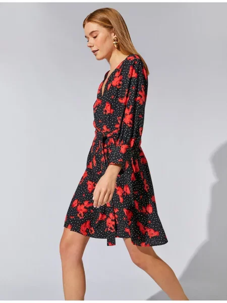 Lung rochie Koton cu model floral cu mâneci lungi negru