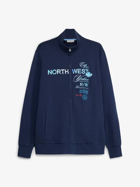 Bluza rozpinana ze stójką z czystej bawełny niebieska