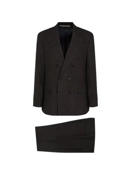 Costum Brunello Cucinelli în carouri cu două rânduri de nasturi maro