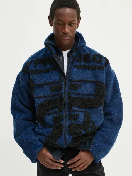 Bunda Y/Project PARIS BEST JACQUARD FLEECE JACKET tmavomodrá přechodná oversize