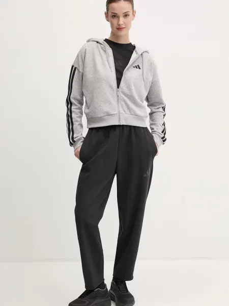 Adidas bluza Essentials szary z kapturem z aplikacją czarna