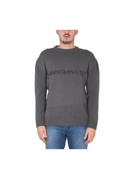 Sweter Hinnominate wełniany z logo szary