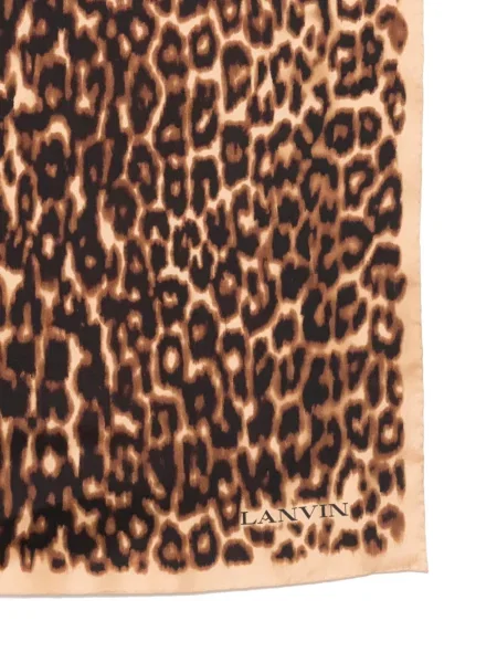 Fular Lanvin de mătase cu imagine cu model leopard maro