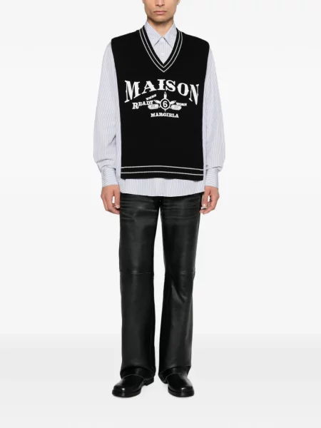 Vestă Mm6 Maison Margiela cu decolteu în V cu autograf negru