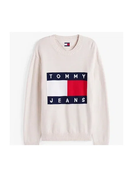 Pulover Tommy Jeans melange alb