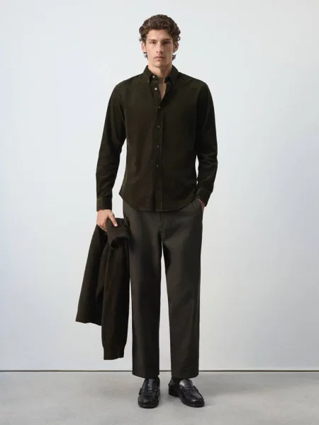 Koszula z mikrosztruksu regular fit ciemnozielony Mężczyzna S MANGO MAN