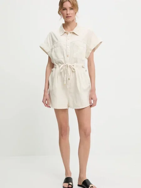 Джинсовий комбінезон Answear Lab з з коміром бежевий