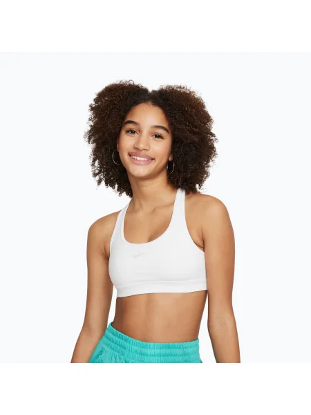 Sutien sport pentru copii Nike Swoosh white/pure platinum alb