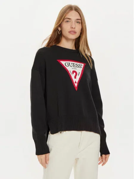 GUESS JEANS Pulover temno rdeča / črna bela