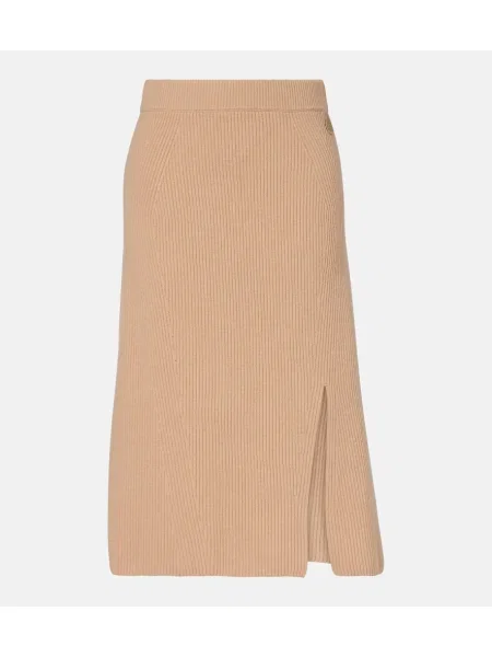 Fustă midi Moncler de lână până la genunchi bej