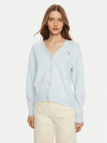 Жилетка с вълна Guess Jeans от лека материя синьо