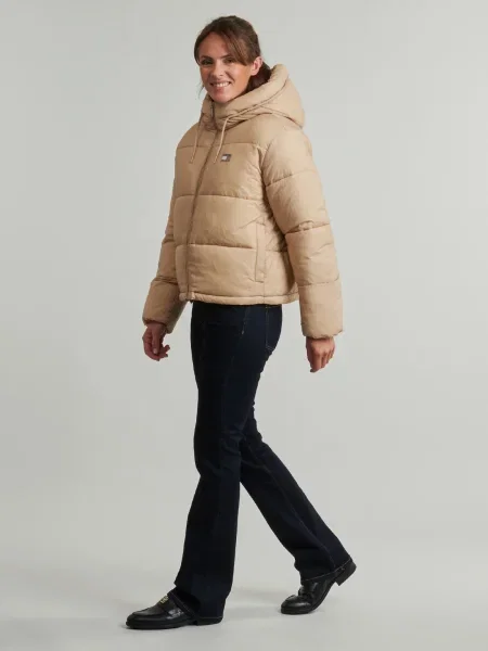 Geacă de blugi Tommy Jeans cu glugă bej