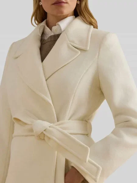 Płaszcz z wełny z wiązanym paskiem Lauren Ralph Lauren biały