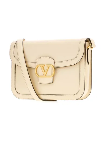 Lniana torba crossbody Valentino Garavani beżowa