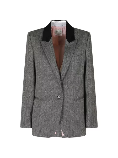 Gulerat geacă Forte_forte de catifea cu model herringbone gri
