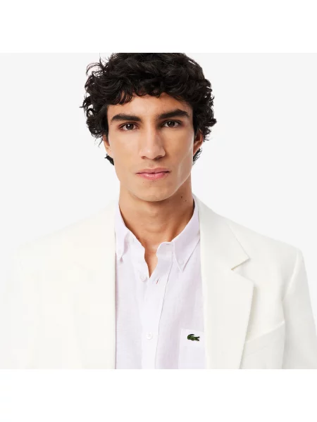 Lacoste Lniana Koszula Z Krótkim Rękawem biała