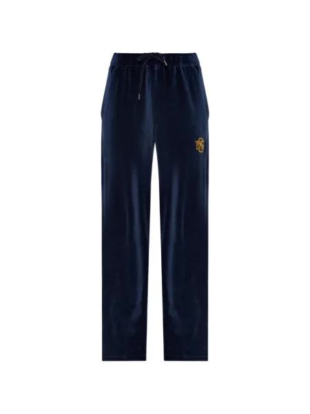 Pantaloni Stella Mccartney cu broderie din velur alergare albastru