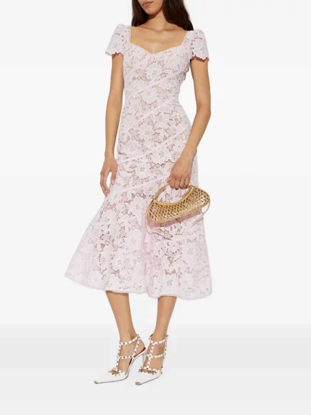 Rochie midi Self-portrait cu model floral din dantelă roz