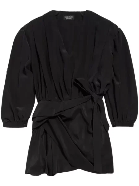 Rochie Balenciaga de mătase cu decolteu în V negru