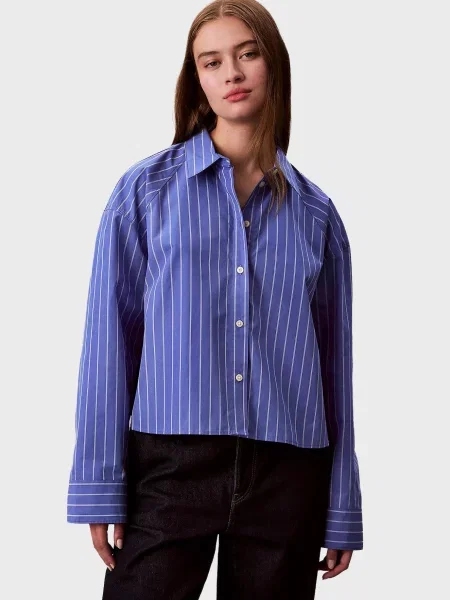 Укороченная рубашка Calvin Klein Jeans в полоску синяя