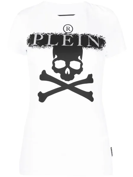 Tricou Philipp Plein cu imagine scurt alb