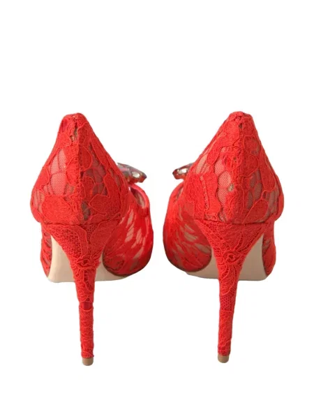 Pantofi cu toc Dolce & Gabbana din dantelă roșu
