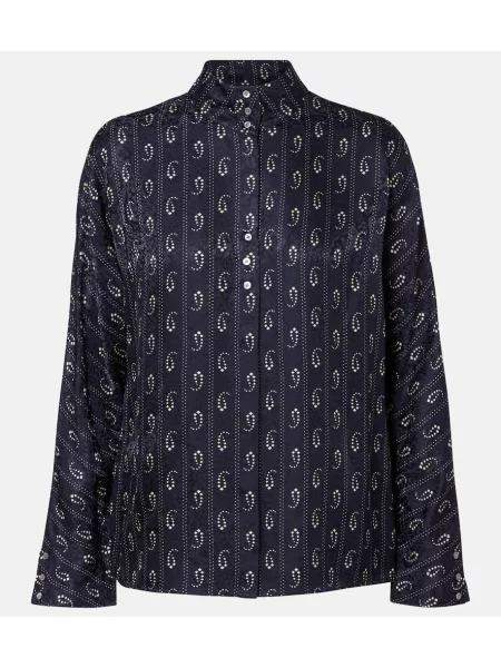 Cămașă Tory Burch cu model paisley din jacard albastru