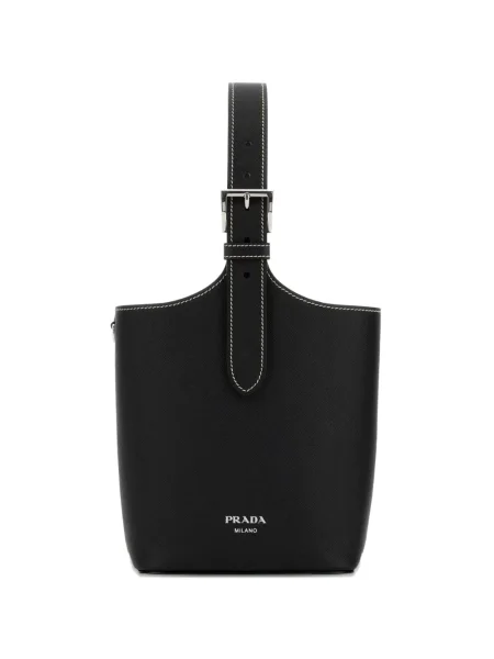 Geantă bucket Prada din piele cu cataramă negru