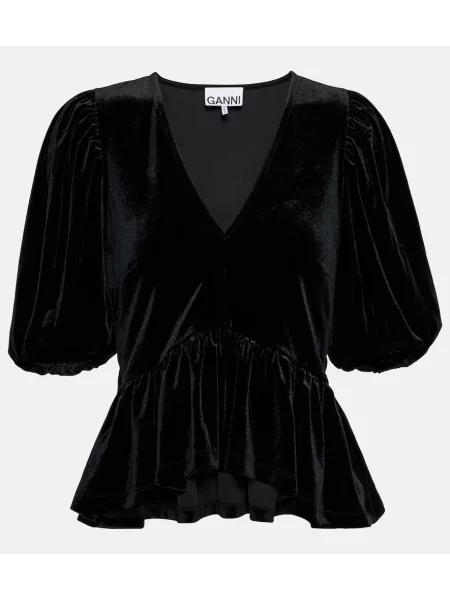 Top Ganni de catifea negru