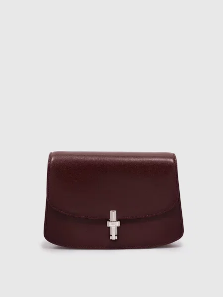 Шкіряна сумка крос-боді Sofia The Row бордова