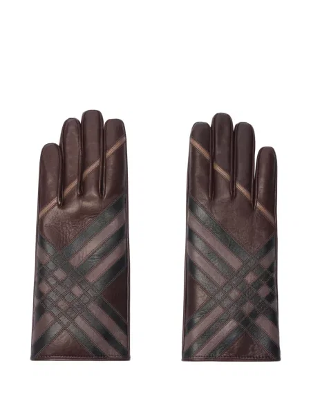 Mănuși Burberry din piele în carouri maro