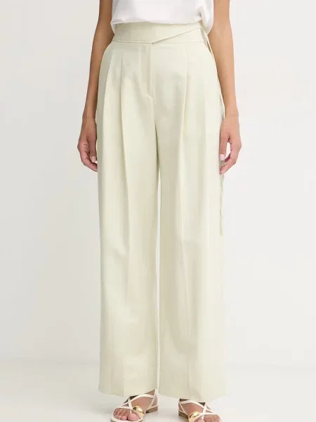 BOSS Orange παντελόνι wide leg Γυναικείο με πρόσμιξη λινού C Talily πράσινο