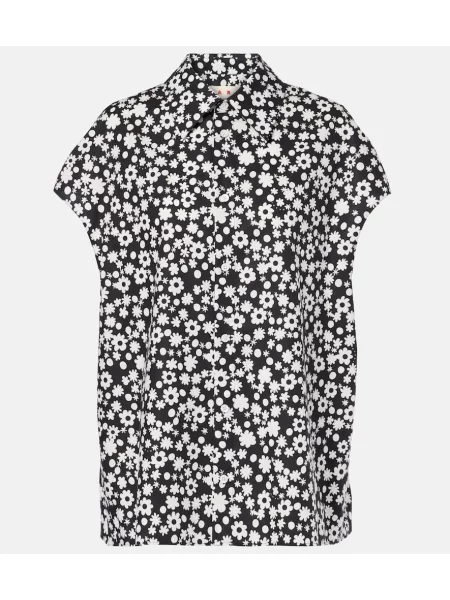 Cămașă Marni cu imagine din poplin negru