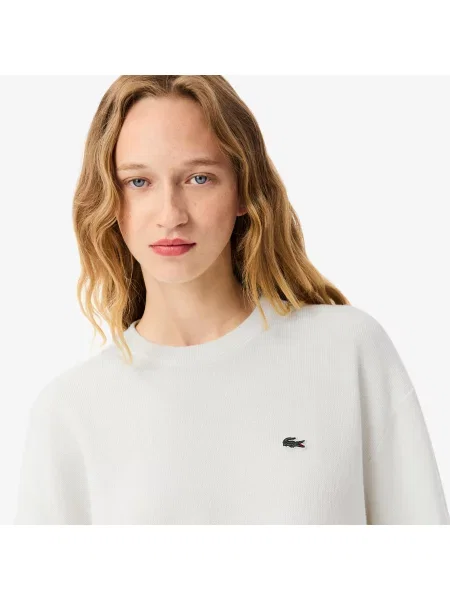 Lacoste Sweter Relaxed Fit Z Okrągłym Kołnierzykiem Kremowy biały