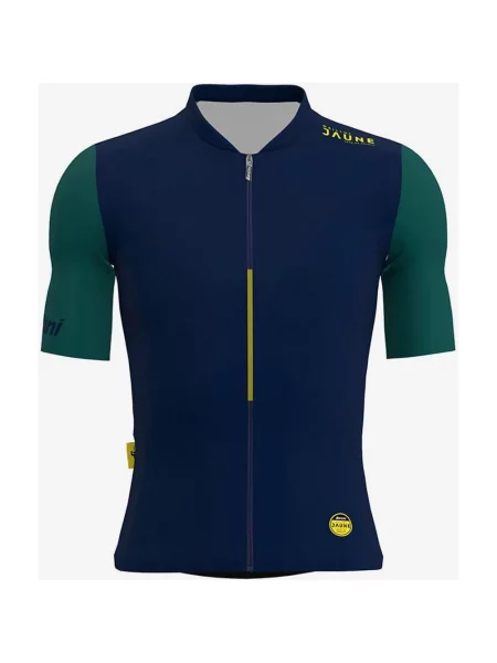 Koszulka rowerowa Santini Le Maillot Jaune Allez krótki rękaw granatowo-zielona Krój Sleek XS niebieska