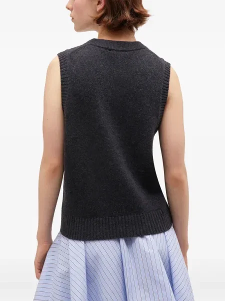 Vestă Ganni de lână cu model floral gri