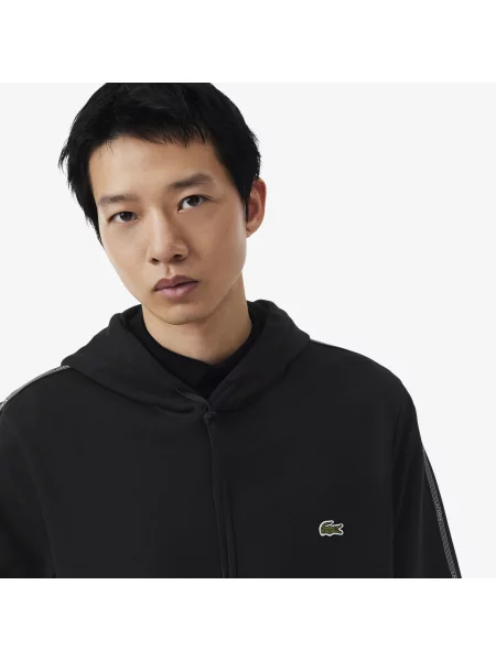Lacoste Bluza Z Kapturem Z Sygnowanymi Paskami czarna