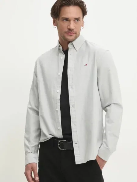 Košulja Tommy Jeans za muškarce regular s button-down ovratnikom siva