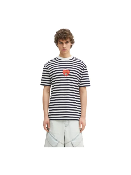 Marcelo Burlon t-shirt Bunny Heart Stripe Basic Tee White Navy granatowy wzorzysty niebieska