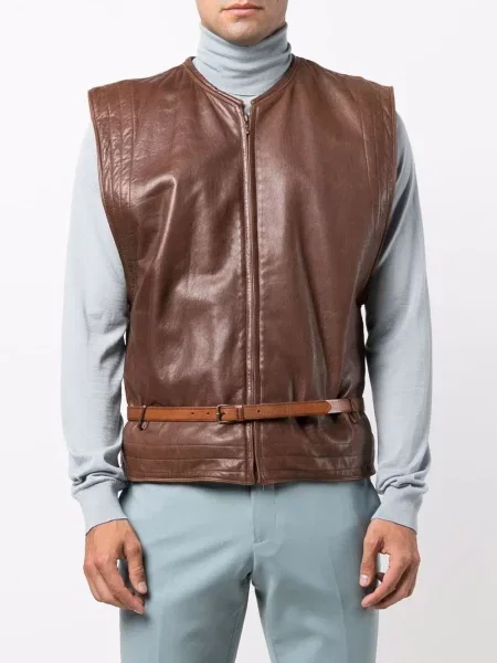 Kožená vesta Versace Pre-owned hnědá