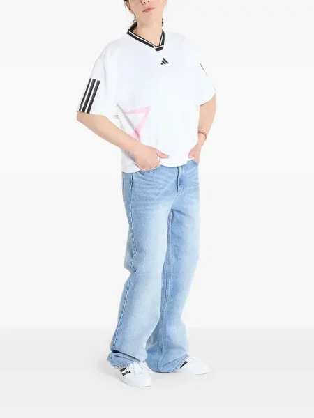 Tričko Adidas s autogramem s výstřihem do v s kapucí červené