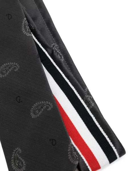 Šilkinis kaklaraištis Thom Browne su paisley raštu pilka