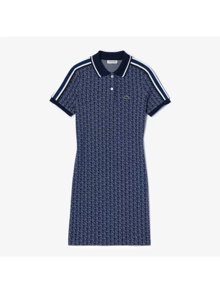 Lacoste Sukienka Żakardowa Slim Fit Z Monogramem niebieska