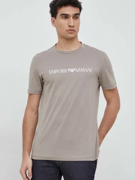 Тениска Emporio Armani с принт бежово