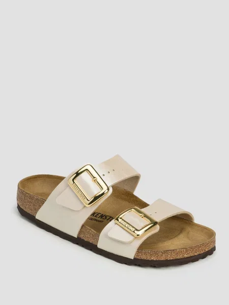 Klapki Birkenstock na sprzączkę zamszowe białe