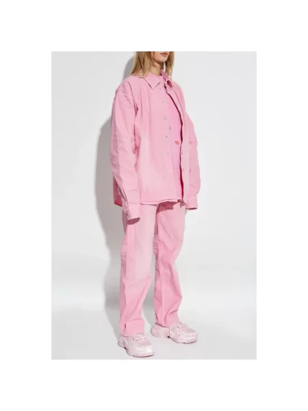 Lniana koszula Balenciaga z logo różowa