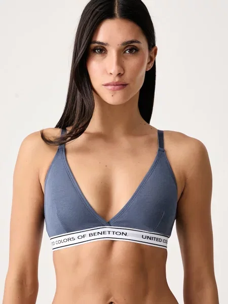 United Colors of Benetton trojuholníková podprsenka s bavlnou modrá