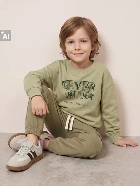 Sinsay Loose crewneck mikina s potiskem olivová